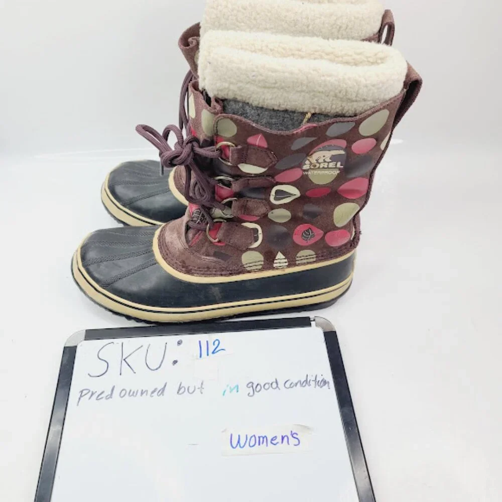 Sorel Women's Brown Premium CVC‎ NL1557-207 Polka Wp Mid-Calf Snow Boot Size 12